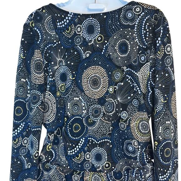 BCBGMAXAZRIA 2 Piece Set V-Neck Top Asymmetrical Skirt Navy Green Geo Print SZ M - Picture 9 of 13